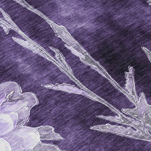 9 X 12 Purple Floral Polyester Area Rug Stain Resistant for Indoor Outdoor Use