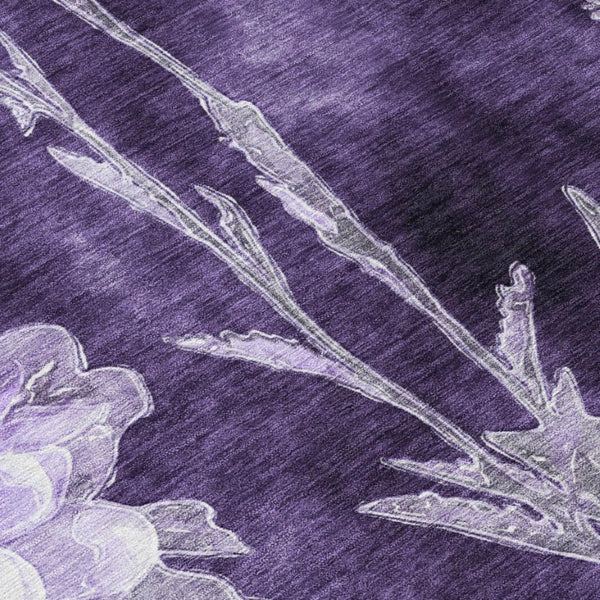 9 X 12 Purple Floral Polyester Area Rug Stain Resistant for Indoor Outdoor Use