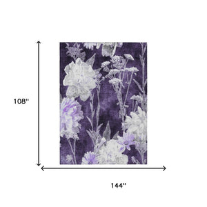 9 X 12 Purple Floral Polyester Area Rug Stain Resistant for Indoor Outdoor Use
