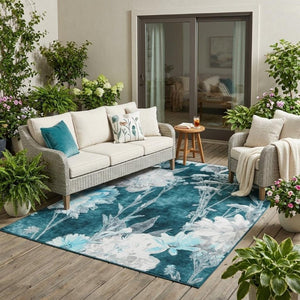 5x8 Emerald Floral Polyester Area Rug Stain Resistant for Patio Porch and Living Room