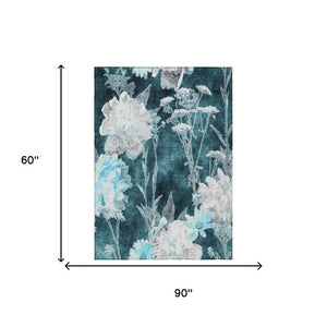 5x8 Emerald Floral Polyester Area Rug Stain Resistant for Patio Porch and Living Room