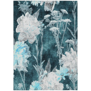 HomeRoots 8 X 10 Emerald Floral Polyester Area Rug Stain Resistant for Patio or Living Room 741812