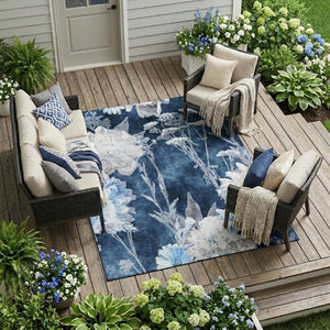 9x12 Washable Floral Polyester Area Rug for Indoor Outdoor Patio and Living Room