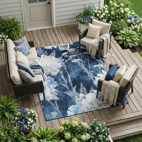 9x12 Washable Floral Polyester Area Rug for Indoor Outdoor Patio and Living Room