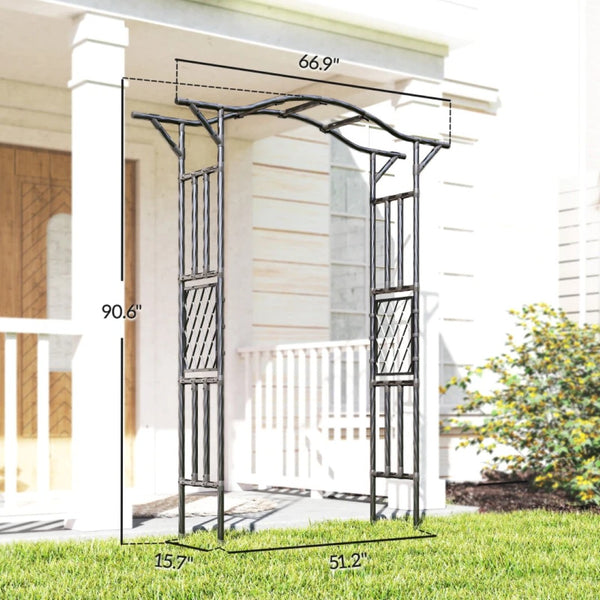 English Elm Outdoor Steel Garden Arch Trellis Matte Black Frame for Climbing Vines and Roses T3971P455885