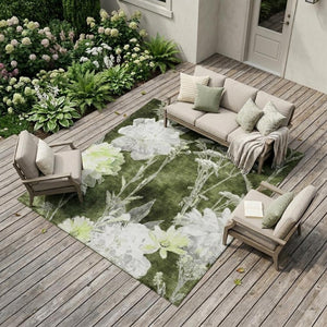 9x12 Olive Floral Polyester Area Rug Stain Resistant for Patio Porch or Living Room