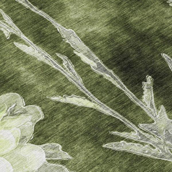 9x12 Olive Floral Polyester Area Rug Stain Resistant for Patio Porch or Living Room