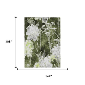 9x12 Olive Floral Polyester Area Rug Stain Resistant for Patio Porch or Living Room