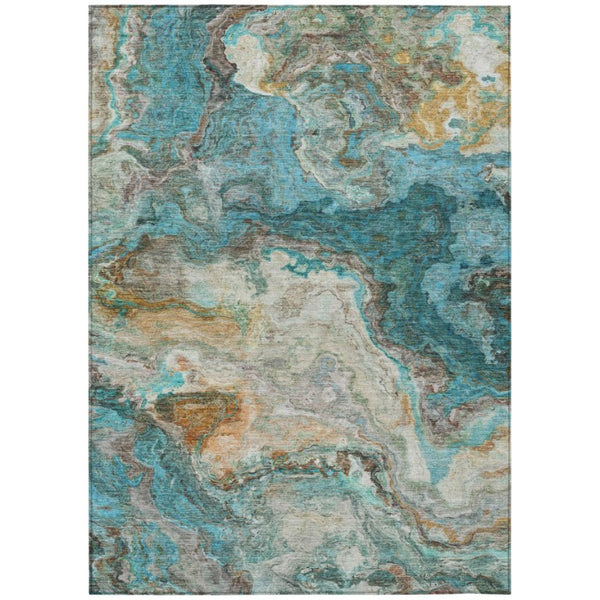 HomeRoots 8 Ft X 10 Ft Aqua Teal Abstract Polyester Area Rug for Patio Porch or Living Room 741842