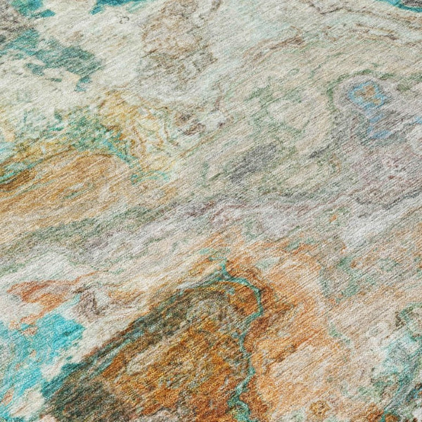 8 Ft X 10 Ft Aqua Teal Abstract Polyester Area Rug for Patio Porch or Living Room