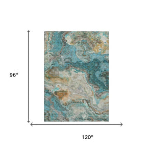 8 Ft X 10 Ft Aqua Teal Abstract Polyester Area Rug for Patio Porch or Living Room