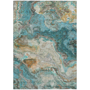 HomeRoots 9 X 12 Abstract Aqua Teal Polyester Washable Area Rug for Patio or Living Room 741843