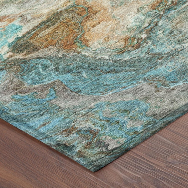9 X 12 Abstract Aqua Teal Polyester Washable Area Rug for Patio or Living Room