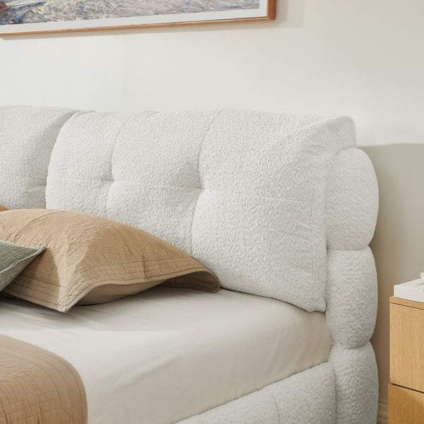 English Elm King Bouclé Upholstered Platform Bed Tufted Cloud Headboard Low Profile Frame W1413S00184