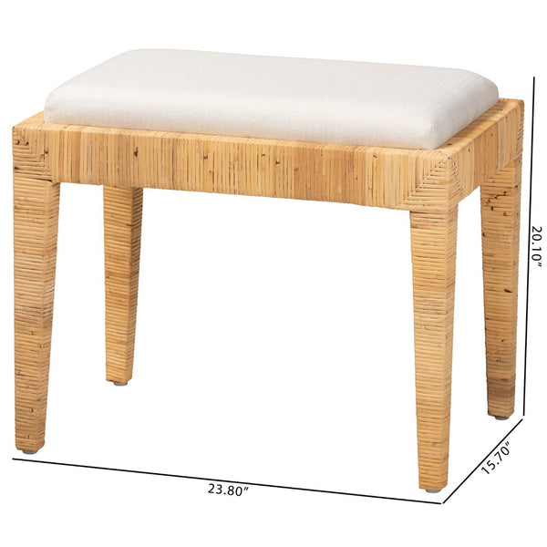 English Elm Bohemian Woven Rattan Round Footstool with Cushion for Living Room Boho Decor B2750P467652