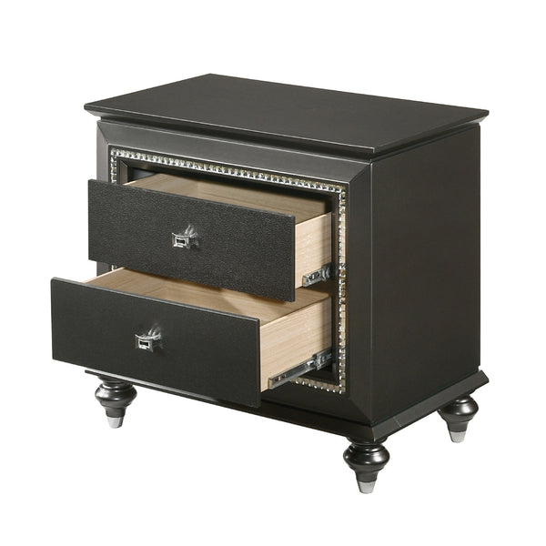 English Elm Solid Transitional Rubberwood Nightstand with 2 Drawers, Textured Front & Sparkling Crystal Trim Finish B016P261446