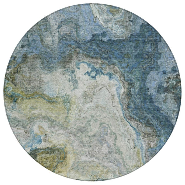 HomeRoots 8 Ft Round Abstract Polyester Area Rug Stain Resistant for Patio or Family Room 741859