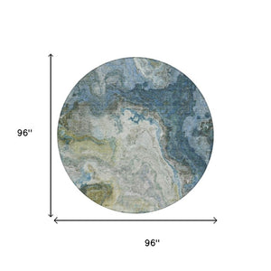8 Ft Round Abstract Polyester Area Rug Stain Resistant for Patio or Family Room