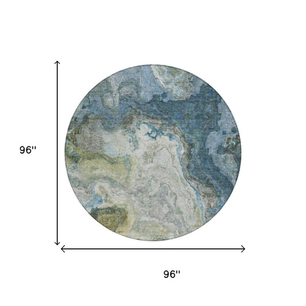 8 Ft Round Abstract Polyester Area Rug Stain Resistant for Patio or Family Room