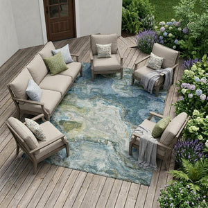 8x10 Abstract Polyester Area Rug Washable Stain Resistant Indoor Outdoor Patio Use