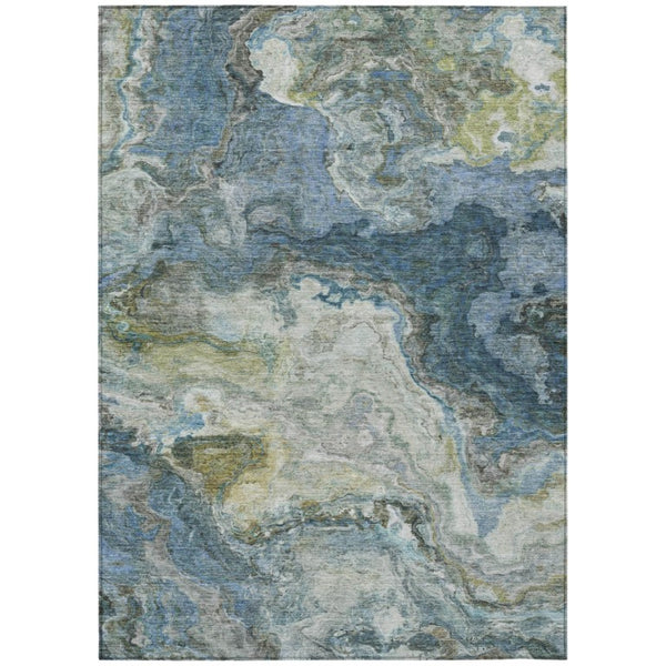 HomeRoots 10 X 14 Abstract Denim Blue Washable Polyester Rug for Indoor Outdoor Living 741862