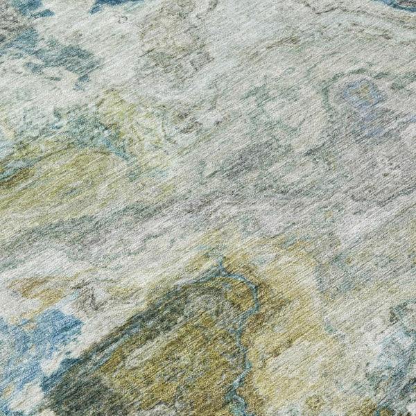 10 X 14 Abstract Denim Blue Washable Polyester Rug for Indoor Outdoor Living