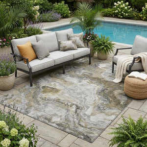 5 X 8 Abstract Washable Polyester Area Rug for Indoor Outdoor Patio and Living Rooms