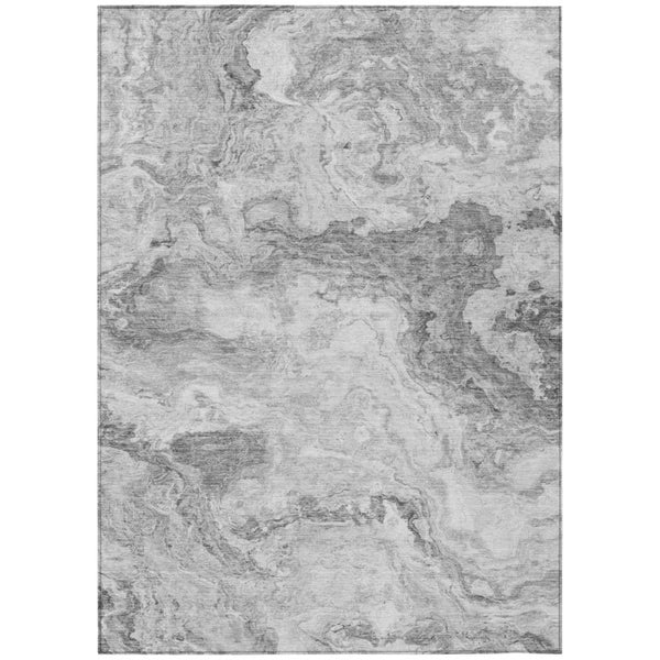 HomeRoots 5x8 Gray Silver Abstract Polyester Area Rug Washable for Indoor Outdoor Spaces 741870
