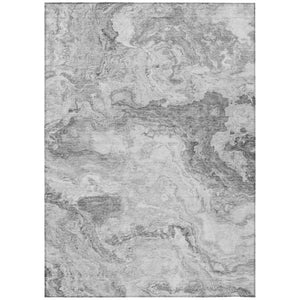 HomeRoots 8x10 Gray Silver Abstract Polyester Area Rug Stain Resistant Indoor Outdoor Use 741872