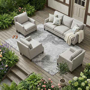 10 X 14 Abstract Gray Silver Polyester Area Rug Washable for Indoor Outdoor Use