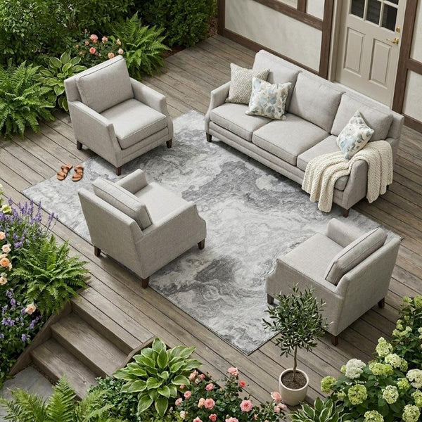 10 X 14 Abstract Gray Silver Polyester Area Rug Washable for Indoor Outdoor Use