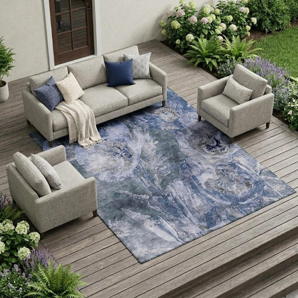 9x12 Floral Polyester Area Rug Washable Stain Resistant for Patio Living Room
