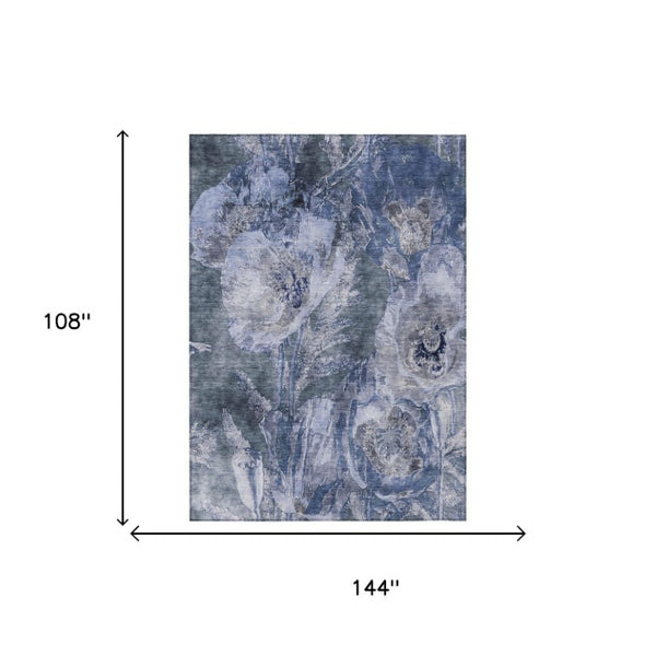 9x12 Floral Polyester Area Rug Washable Stain Resistant for Patio Living Room