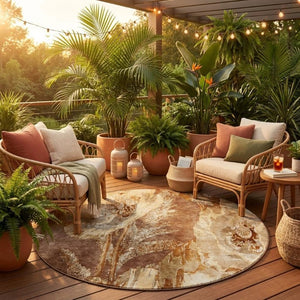 8 Foot Round Floral Polyester Area Rug Washable Indoor Outdoor Patio Accent