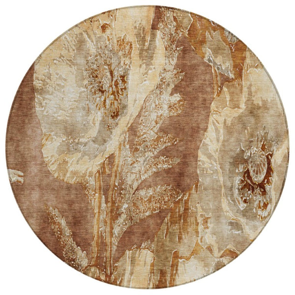 HomeRoots 8 Foot Round Floral Polyester Area Rug Washable Indoor Outdoor Patio Accent 741895