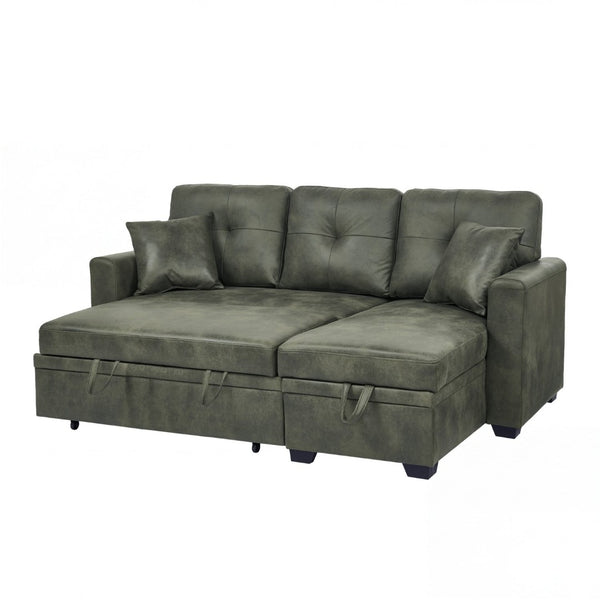 English Elm Sleeper Sectional Sofa with Pull Out Bed Storage Chaise Tufted Olive Fabric W5568S00036