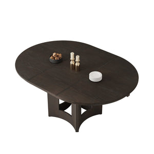English Elm Topmax Farmhouse Round Pedestal Dining Table Extendable Leaf Rubberwood Compact Space Espresso N717P336673P
