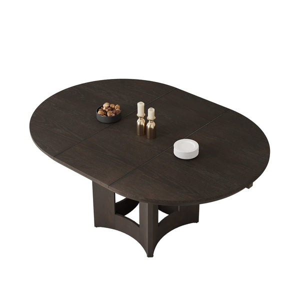 English Elm Topmax Farmhouse Round Pedestal Dining Table Extendable Leaf Rubberwood Compact Space Espresso N717P336673P
