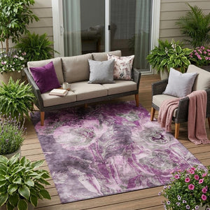 5x8 Purple Plum Floral Polyester Area Rug Washable Stain Resistant Indoor Outdoor