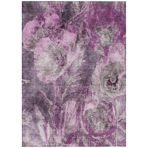 HomeRoots 5x8 Purple Plum Floral Polyester Area Rug Washable Stain Resistant Indoor Outdoor 741900