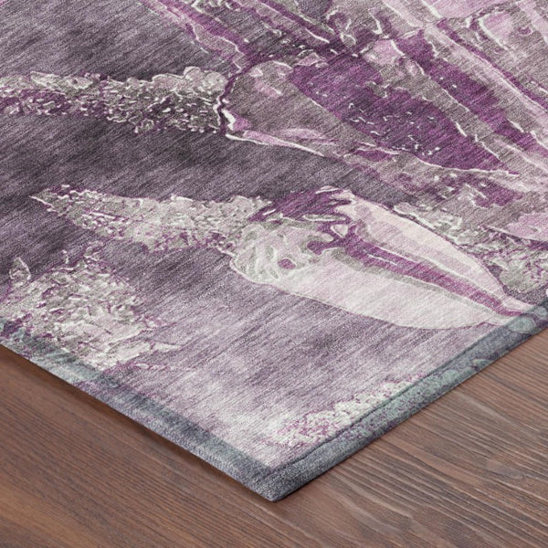 8 Foot Round Floral Polyester Area Rug Washable Indoor Outdoor Purple Plum