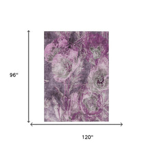 8 X 10 Purple Plum Floral Polyester Area Rug for Patio Porch or Living Room
