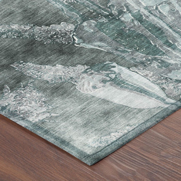 8 Foot Round Floral Polyester Area Rug in Teal Washable for Patio or Family Room