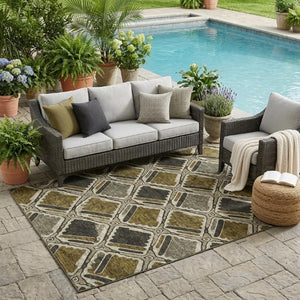 5x8 Brown Geometric Polyester Area Rug Stain Resistant for Indoor Outdoor Use