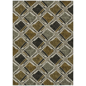 HomeRoots 5x8 Brown Geometric Polyester Area Rug Stain Resistant for Indoor Outdoor Use 741918