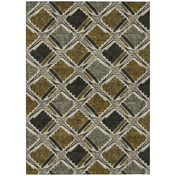 HomeRoots 5x8 Brown Geometric Polyester Area Rug Stain Resistant for Indoor Outdoor Use 741918