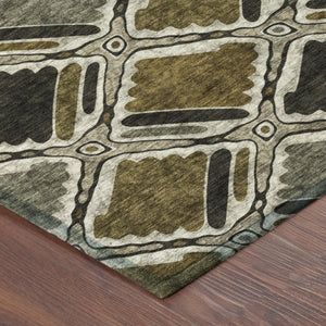 5x8 Brown Geometric Polyester Area Rug Stain Resistant for Indoor Outdoor Use
