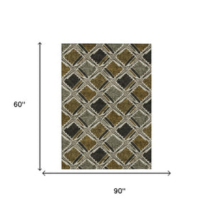 5x8 Brown Geometric Polyester Area Rug Stain Resistant for Indoor Outdoor Use