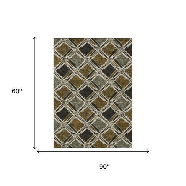 5x8 Brown Geometric Polyester Area Rug Stain Resistant for Indoor Outdoor Use