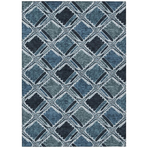HomeRoots 5x8 Blue Graphite Geometric Polyester Area Rug Washable Stain Resistant Indoor Outdoor 741924